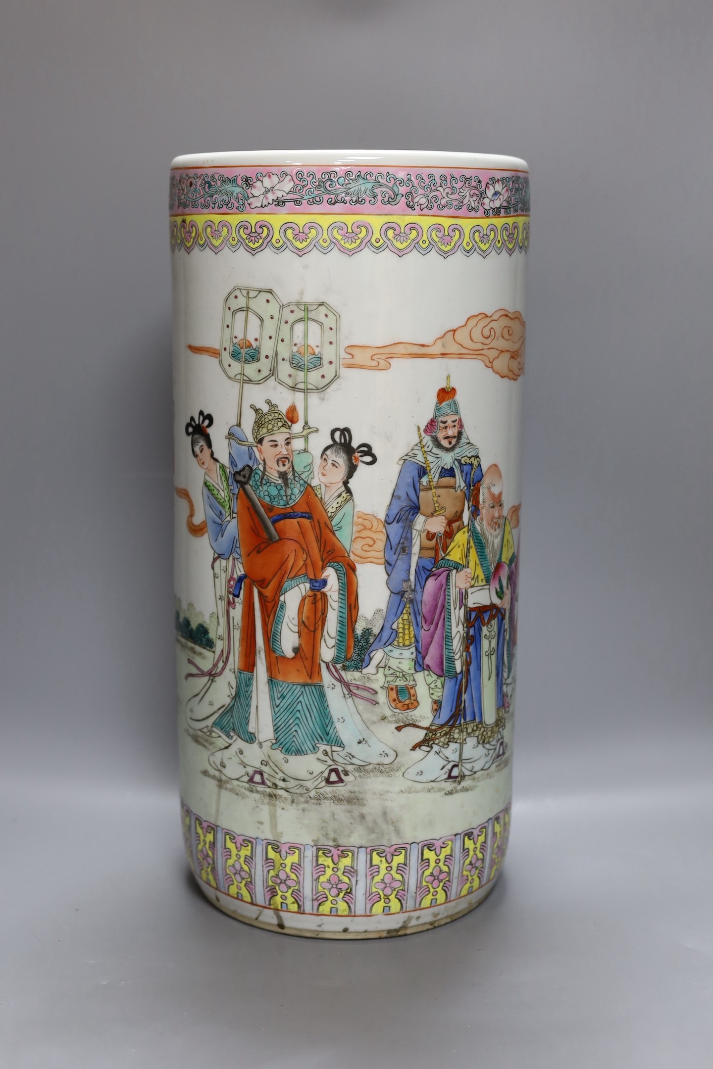 A Chinese Republic period ceramic umbrella stand, signed, 45.5 cms high